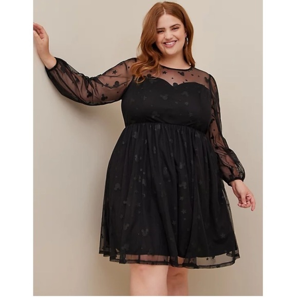 TORRID NWT DISNEY MICKEY STARS AT THE KNEE TULLE ILLUSION NECK SKATER DRESS - Picture 2 of 7